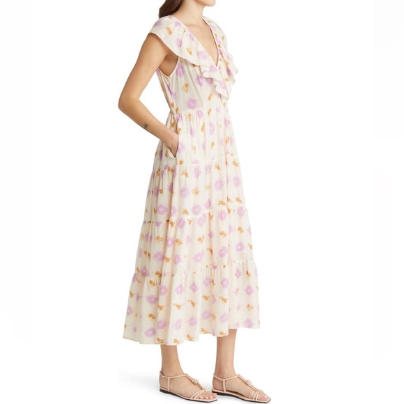 NWT✨XÍRENA Abstract Print Tiered Cotton Dress LILAC IKAT Sz Medium - Picture 5 of 17